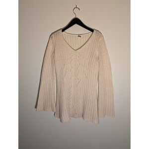 VTG Calvin Klein Cream Alpaca Blend Sweater Y2K Bell Sleeve fairy Shimmer Size S
